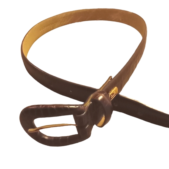 Liz Claiborne Genuine Cow Leather Women's Belt Alligator Croc Print Brown Size S - Picture 1 of 9